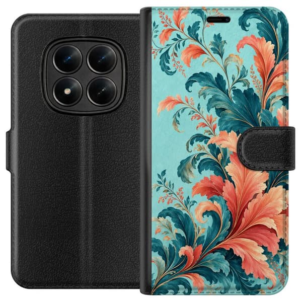 Kompatibelt Lommeboketui til Xiaomi Redmi Note 15 Pro Korallornament turkis