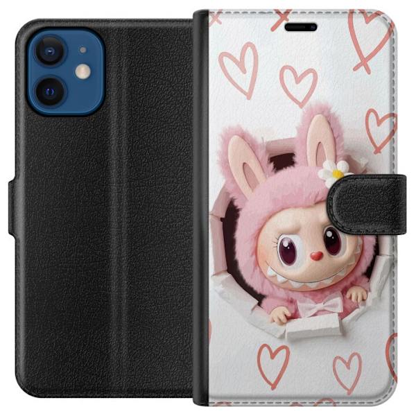 Apple iPhone 12 mini Lompakkokotelo Labubu Sydän Taustakuva Pop Mart Rakkausteema Hahmodesign Suosittu Motiivi Keräilytaideteossarja