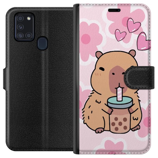 Samsung Galaxy A21s Lompakkokotelo Kawaii Capybara Sydän Anim