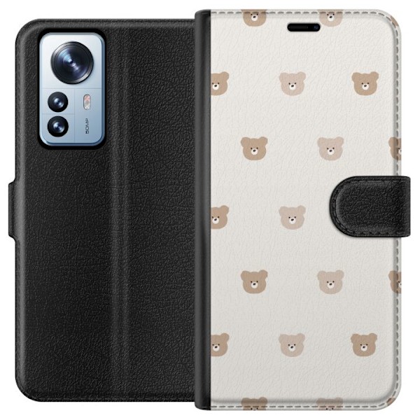 Xiaomi 12 Pro Tegnebogsetui Teddybaggrund - søde teddybjørne mod en blød baggrund