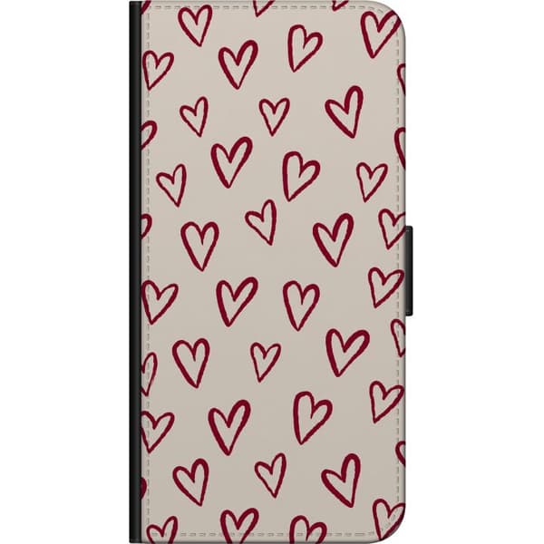 Kompatibelt Lommeboketui til Xiaomi Redmi Note 9 4G Beigerøde hjerter beige