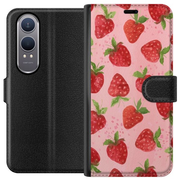 OnePlus Nord CE4 Lite Plånboksfodral Strawberry Dreams – jordgubbsmönster i retrostil