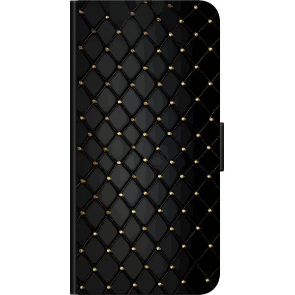 Kompatibel Tegnebogsetui til OnePlus 9 Pro Sort geometrisk ternet mønster med guldfarvede linjer og dekorative detaljer sort