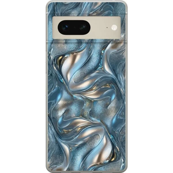 Kompatibelt Mobilskal till Google Pixel 7 Abstrakt flytande krom i silver och blå metallic-effekt silver