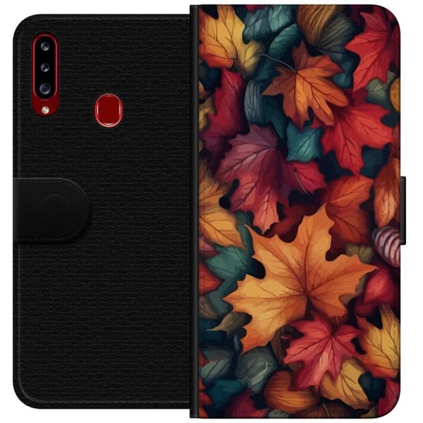 Kompatibelt Plånboksfodral till Samsung Galaxy A20s Höstlöv
