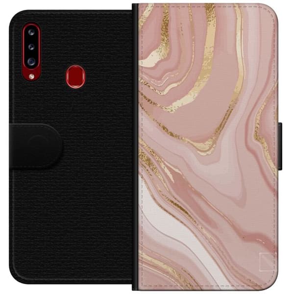 Kompatibelt Plånboksfodral till Samsung Galaxy A20s Ljusrosa marmor