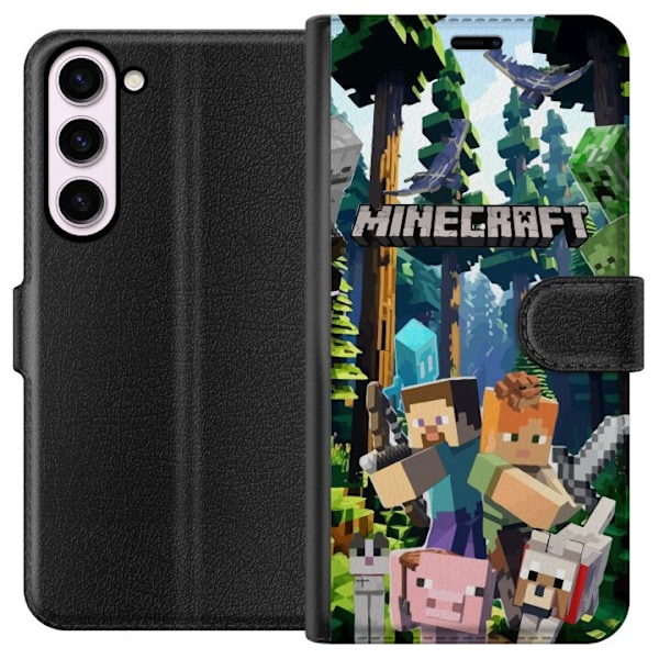 Samsung Galaxy S23+ Lompakkokotelo Minecraft-matkapuhelinkotelo metsällä ja pikselityylisillä hahmoilla