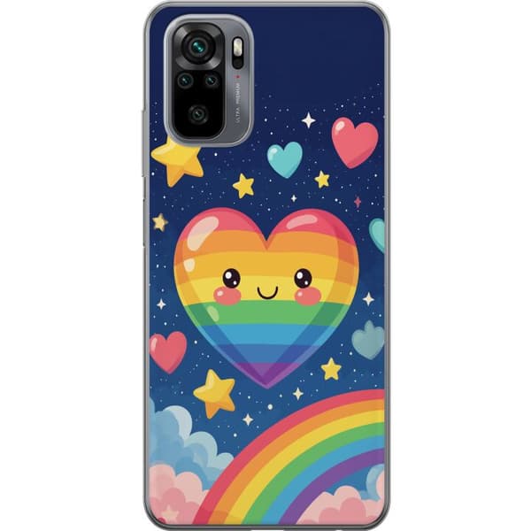 Kompatibelt Mobildeksel til Xiaomi Redmi Note 10S Søt regnbuehjerte med stjerner, regnbue og skyer flerfarget