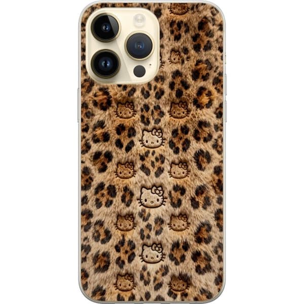 Kompatibelt Mobildeksel til Apple iPhone 14 Pro Max Søtt leopardmønster med katteansikter i leken design brun