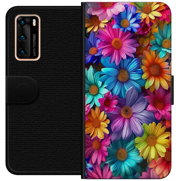 Huawei P40 Plånboksfodral Gerbera Blommor Färgglad Dekor Blommotiv Populärt Heminredning Färg Rik Väggkonst Design