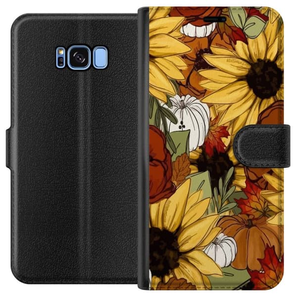 Kompatibel Tegnebogsetui til Samsung Galaxy S8 Solsikker og græskar – efterårsblomstdesign i varme farver, perfekt til dig, der elsker naturen og eft