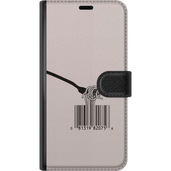 Kompatibel Tegnebogsetui til Samsung Galaxy A20e Spaghetti och streckkod beige