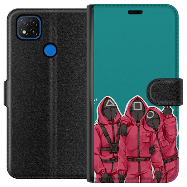 Xiaomi Redmi 9C Lompakkokotelo Squid Game Hahmot Graafinen Suunnittelu Sarjakuvasarjan Hahmot Suosittu TV-Teema Aasialainen Tyyli Jännittävä Trendi