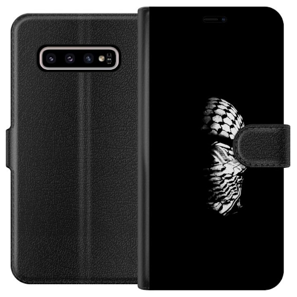 Samsung Galaxy S10+ Tegnebogsetui Keffiyeh-mønster - klassisk sort-hvid palæstinensisk tørklæde med kulturel betydning