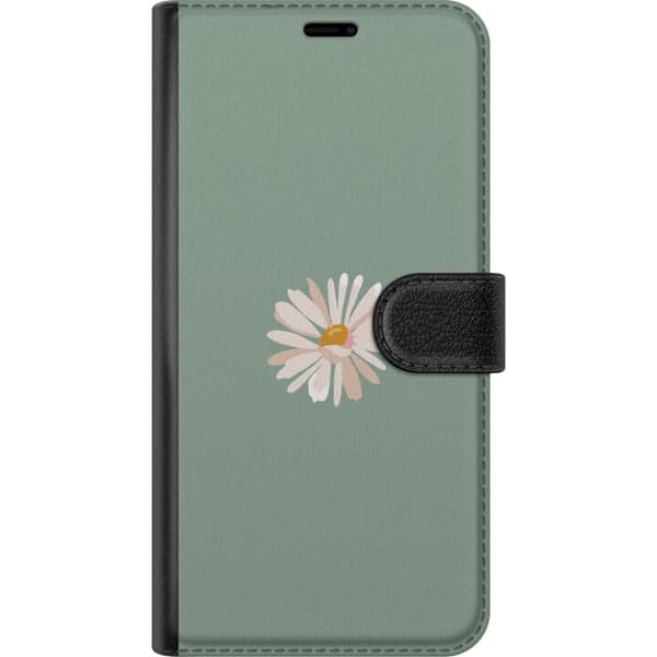 Kompatibel Tegnebogsetui til Apple iPhone 13 Pro Max Grøn Minimalblomst - stilfuld blomst på grøn baggrund