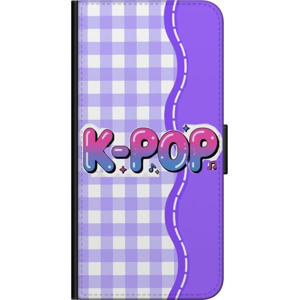 Kompatibel Tegnebogsetui til Xiaomi Redmi Note 8 Pro  Legesygt K-pop-motiv med farverig tekst og noder på lilla og hvidternet baggrund lilla