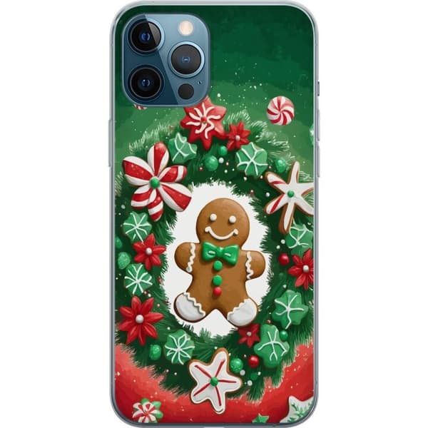 Kompatibelt Mobildeksel til Apple iPhone 12 Pro Max Gingerbread Joy julemotiv med pepperkakemann og dekorert krans