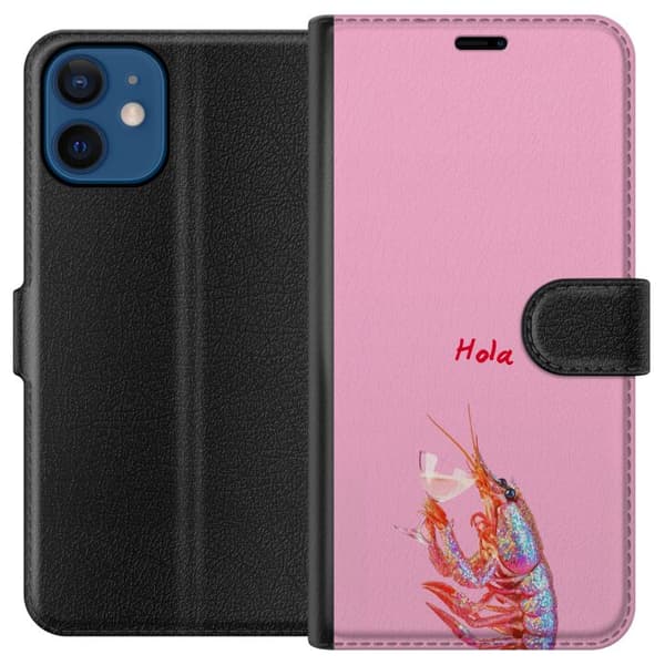 Kompatibelt Plånboksfodral till Apple iPhone 12 Glittrig hummer med Hola-text rosa