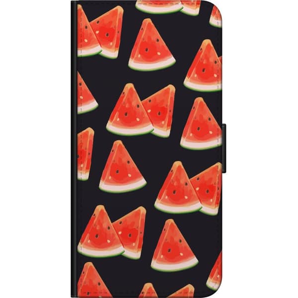 Kompatibelt Plånboksfodral till OnePlus 9 Pro Watermelon pattern summer fruit slices vattenmelon sommar mönster mörk bakgrund