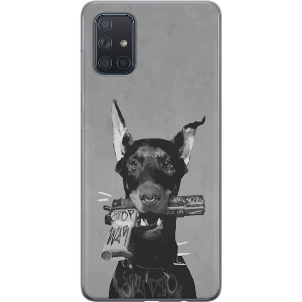 Samsung Galaxy A71 Läpinäkyvä kuori Harmaa Koira Graafinen Suunnittelu Kovan Eläinaiheen Katutaide Urbaani Trendi Koiran Ystävä Tyyli Suosittu A