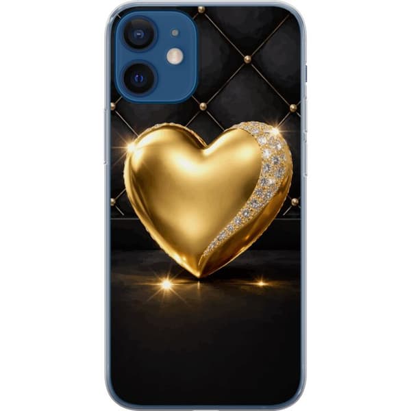 Kompatibelt Mobildeksel til Apple iPhone 12 Gyldent hjerte med diamantkant
