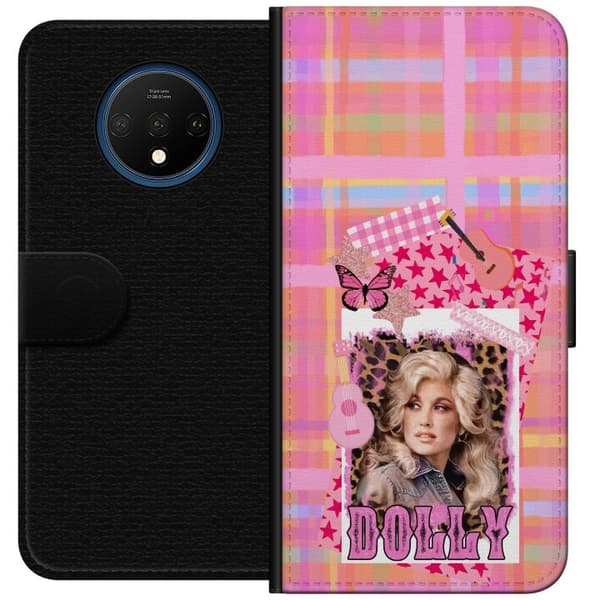 Kompatibelt Plånboksfodral till OnePlus 7T Dolly Parton rosa countrycollage med gitarr rosa
