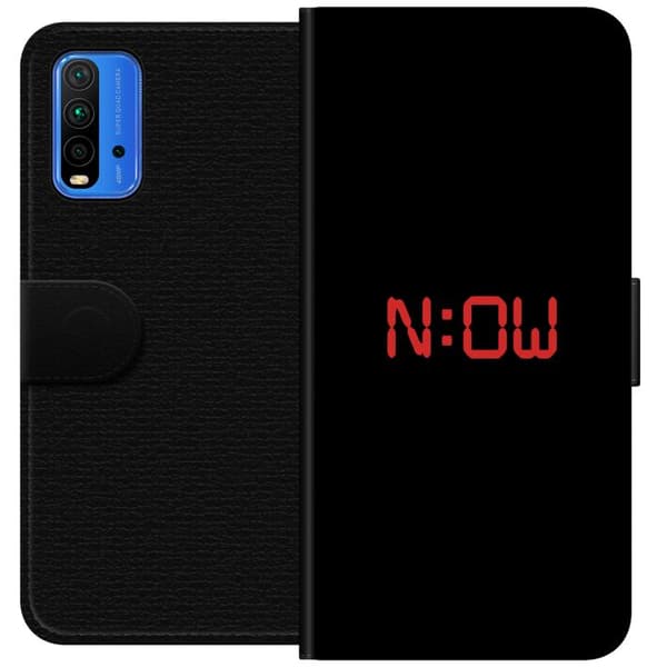 Kompatibel Tegnebogsetui til Xiaomi Redmi Note 9 4G Rød digital tekst på sort - tekstmotiv i sort og rødt sort