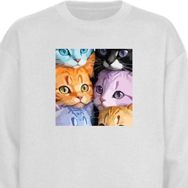 Sweatshirt för Vuxen | Klassisk Collegetröja Färgglada Katt vit XL