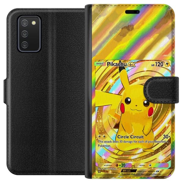 Kompatibelt Lommeboketui til Samsung Galaxy A02s Gullig Pikachu EX samlebilde med regnbueeffekter gull