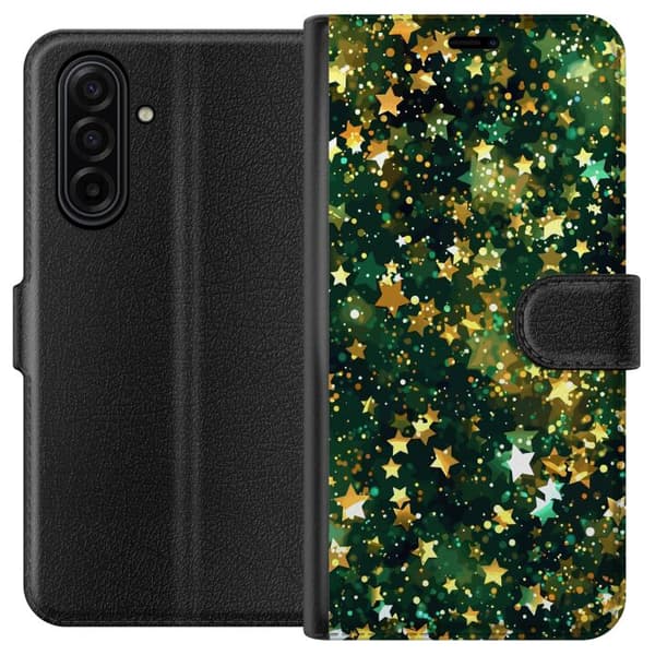Kompatibel Tegnebogsetui til Samsung Galaxy A17 5G Glitrende guldstjerner og lyspunkter på dybgrøn baggrund grøn