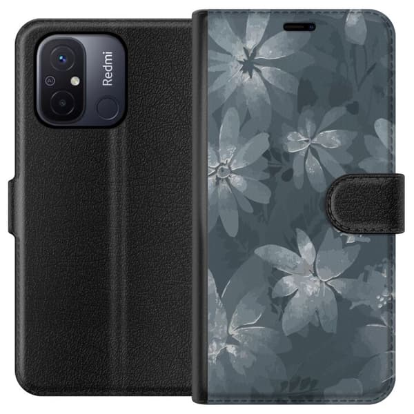 Kompatibel Tegnebogsetui til Xiaomi Redmi 12C Blomster Grå / Blå