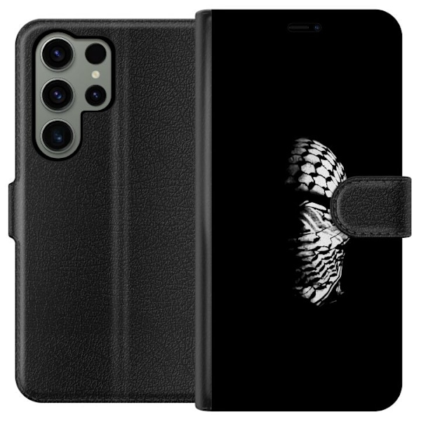 Samsung Galaxy S23 Ultra Tegnebogsetui Keffiyeh-mønster - klassisk sort-hvid palæstinensisk tørklæde med kulturel betydning