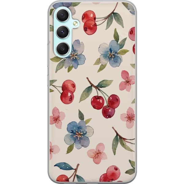 Samsung Galaxy A34 Genomskinligt Skal Bär & Blommor – mönster med blå blommor och skogsbär