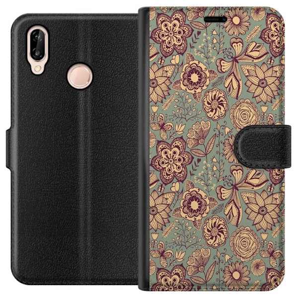 Huawei P20 lite Lompakkokotelo Vintage Kukat