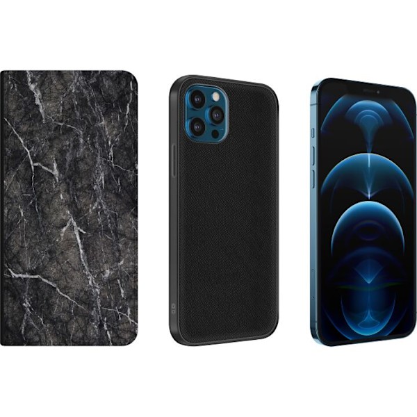 Apple iPhone 12 Pro Tegnebogsetui Sort Marmor