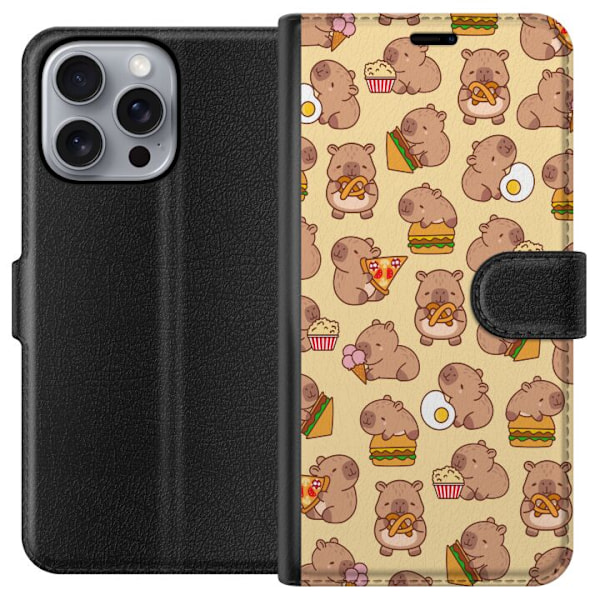 Apple iPhone 16 Pro Max Plånboksfodral Kawaii capybara mobilskal med flera söta figurer
