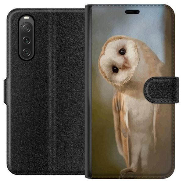 Sony Xperia 10 V Lompakkokotelo Uggla Utelias Katse Lintumotiivi Metsä Luonto Grafinen Suunnittelu Suosittu Motiivi Eläin Teema Koriste