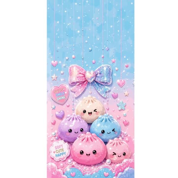 Kompatibel Tegnebogsetui til Apple iPhone 13 Pro Søde pastel figurer med stor sløjfe, hjerter og stjerner i rosa og blå nuancer pink