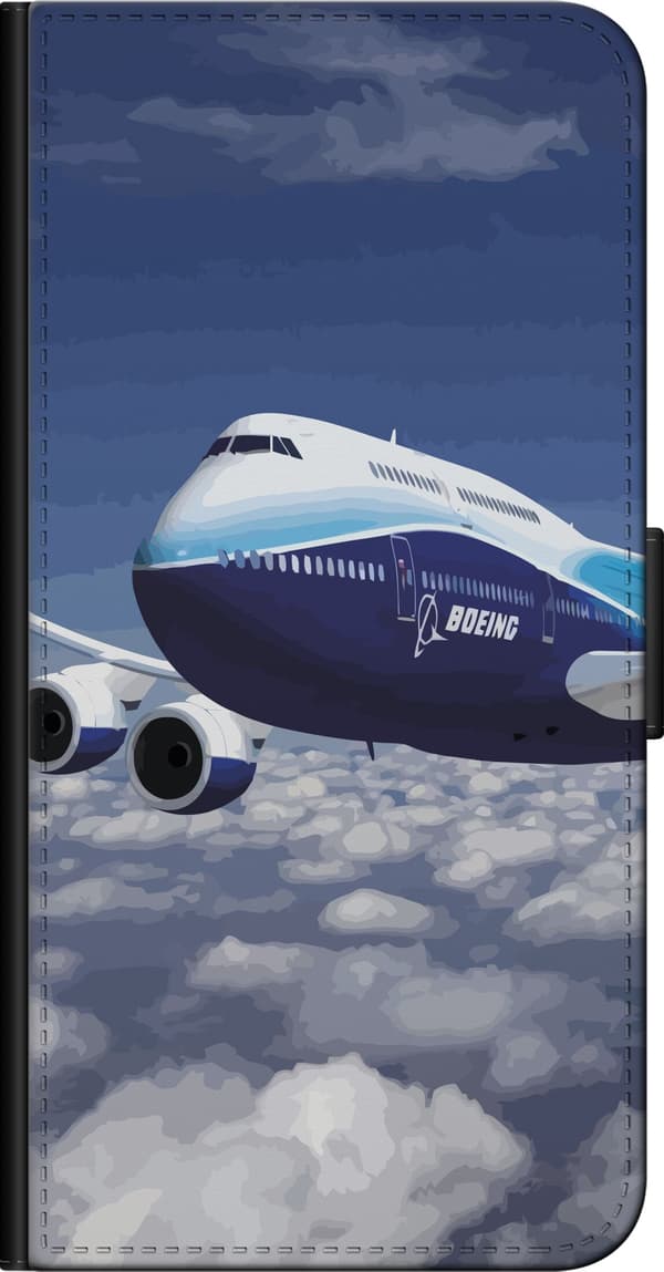 Kompatibelt Plånboksfodral till Huawei P smart 2019 Blåvitt passagerarflygplan ovanför moln under en blå himmel blå