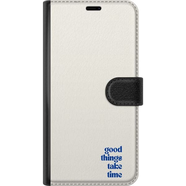 Kompatibelt Lommeboketui til Apple iPhone 7 Gode ting tar tid – sitat i blå typografi på minimalistisk beige bakgrunn beige