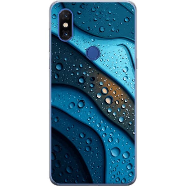 Kompatibelt Mobildeksel til Xiaomi Mi Mix 3 Blå abstrakte bølger med glitrende vanndråper i moderne grafisk design blå