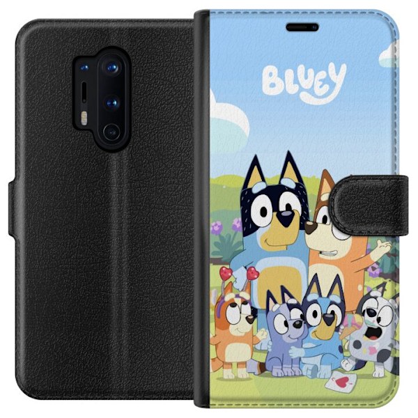 OnePlus 8 Pro Plånboksfodral Bluey mobilskal med hela familjen i färgglad design