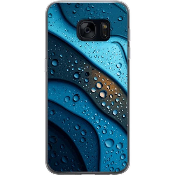 Kompatibelt Mobildeksel til Samsung Galaxy S7 Blå abstrakte bølger med glitrende vanndråper i moderne grafisk design blå