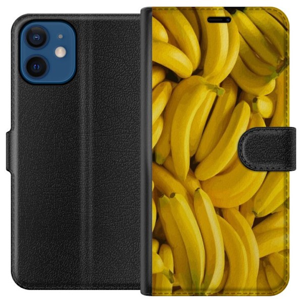 Apple iPhone 12  Plånboksfodral Banana Pattern – lekfullt mönster med gula bananer