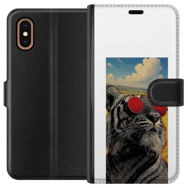 Kompatibel Tegnebogsetui til Apple iPhone XS Max Cool tiger med røde solbriller i pop kunststil grå