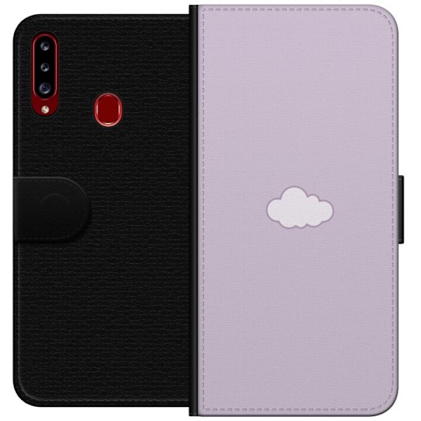 Samsung Galaxy A20s Plånboksfodral Lila Moln – minimalistiskt moln på lila bakgrund