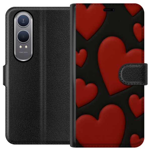 OnePlus Nord CE4 Lite Lommeboketui Røde Fløyels hjerter