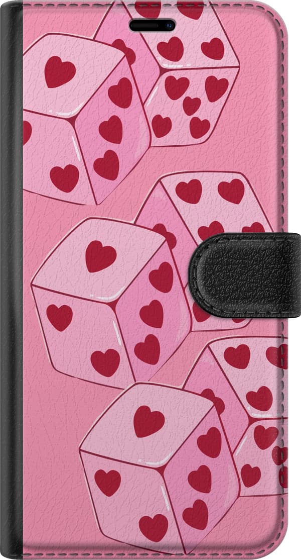 Kompatibel Tegnebogsetui til Apple iPhone 17 Rosa terninger med røde hjerter i stedet for prikker på lyserød baggrund pink