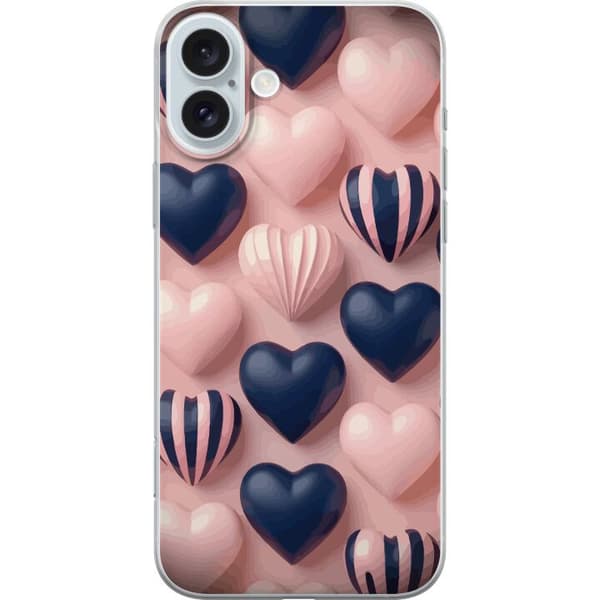 Kompatibelt Mobildeksel til Apple iPhone 16 Plus Hjärtan i pastell rosa