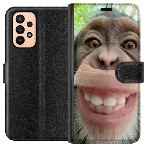 Samsung Galaxy A23 Tegnebogsetui Chimp Selfie Rolig Grafisk Design Abe Dyremotiv Trendy Sjovt Motiv Populært Urban Kunst Stil